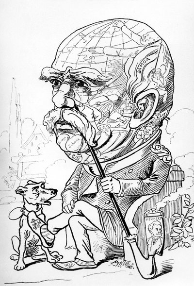 Spotprent van Bismarck gepubliceerd in het tijdschrift Nebelspalter 2 maart 1889 (gravure) door Fritz Boscovitz