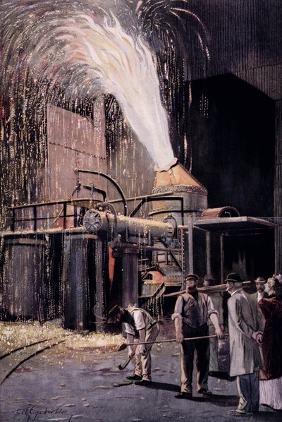 Het Bessemer-proces voor de massaproductie van staal, ontwikkeld door Sir Henry Bessemer door Fritz Gehrke