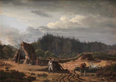 Een moeras met turfstekers. Høsterkøb, Noord-Seeland door Fritz Petzholdt