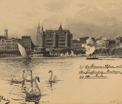Binnenalster met Jungfernstieg door Fritz Stoltenberg