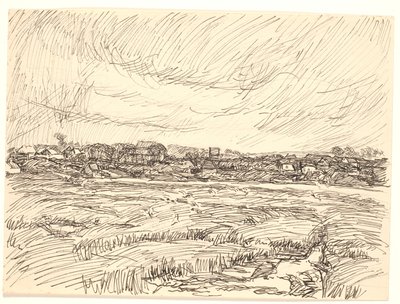Landschap met dorp door Fritz Syberg