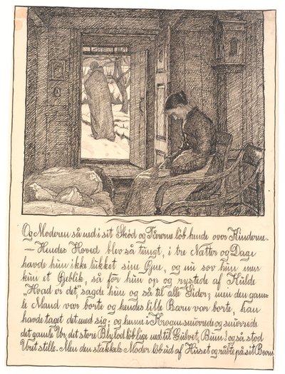 En de moeder keek naar beneden in haar schoot, en de tranen liepen over haar wangen... door Fritz Syberg