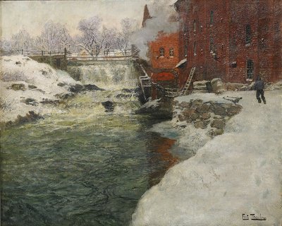 Canvasfabriek bij de Aker-rivier Kristiania, ca. 1890 door Fritz Thaulov