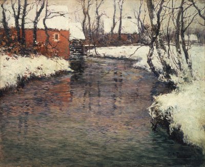 Een winter rivierlandschap door Fritz Thaulow