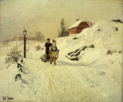 Een paardenslee in een winterlandschap door Frits Thaulow