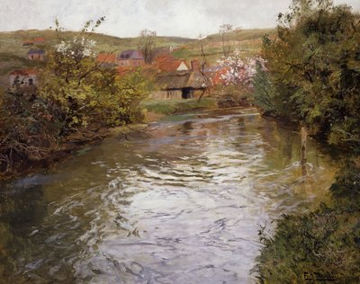 Boerderijen aan de oevers van een stroom door Frits Thaulow