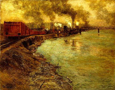 Goederentrein, schemering door Frits Thaulow