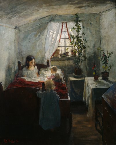 Interieur met kinderen door Fritz Thaulow