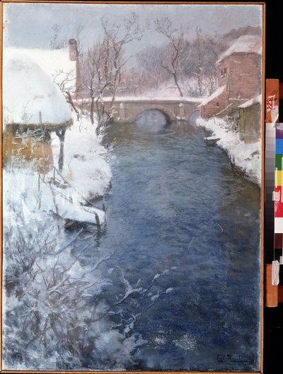 Winterlandschap met rivier door Fritz Thaulow