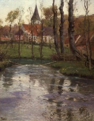 De Oude Kerk bij de Rivier door Fritz Thaulow