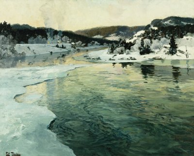 Winter aan de Mesna-rivier bij Lillehammer door Frits Thaulow