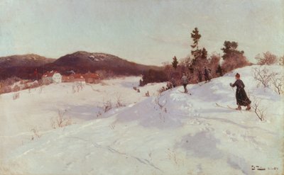 Winter met skiër door Fritz Thaulow