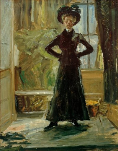 Portret van de dochter in zwart kostuum door Fritz von Uhde