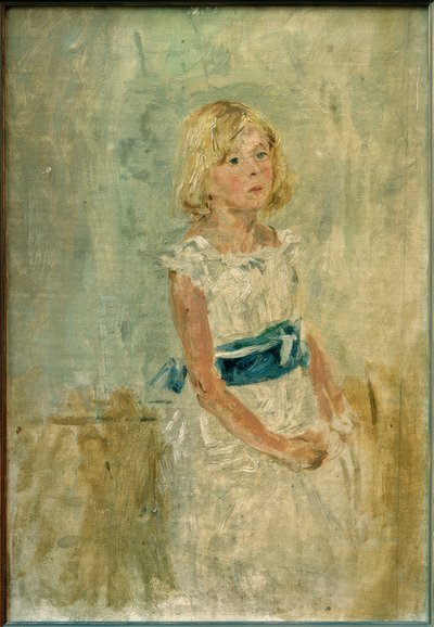 Blond meisje met blauwe sjerp door Fritz von Uhde