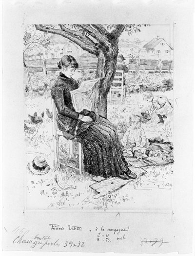 Zomerverblijf (tekening voor het schilderij van de Stedelijke Galerie van München) door Fritz von Uhde