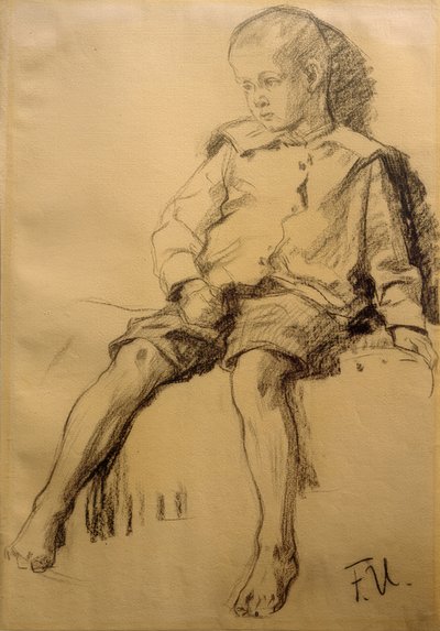 Zittende jongen met blote benen door Fritz von Uhde