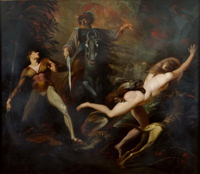 Theodore ontmoet in het bos het spook van zijn voorouder Guido Cavalcanti, ca. 1783 door Füssli