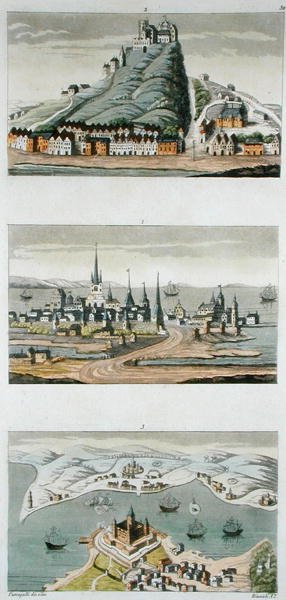 Scandinavische havens (van boven naar beneden: Kopenhagen, Fort Segeburg en Fort Sund) ca. 1800-15, plaat 50 uit 