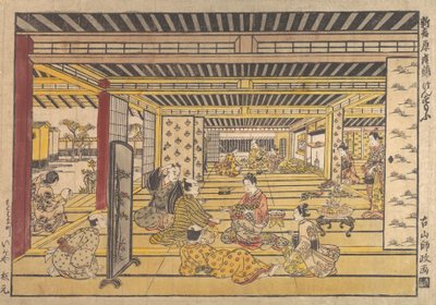 Een spel van hand sumo in de Nieuwe Yoshiwara door Furuyama Moromasa