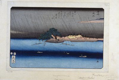 Nachtregen bij Karasaki door Fusatane Utagawa