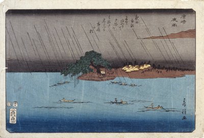 Nachtregen in Karasaki door Fusatane Utagawa