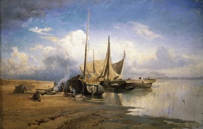 Uitzicht op de Wolga. Boten, 1870 door Fyodor Alexandrovich Vasilyev