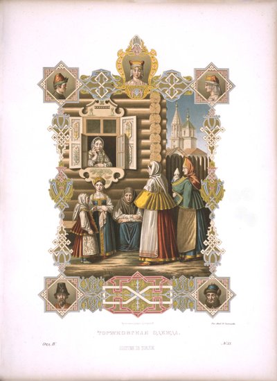 Kostuums van Torzhok uit de serie Kleding van de Russische staat, voor 1853 door Fyodor Grigoryevich Solntsev
