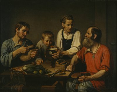 Boerenfamilie voor het diner, 1824 door Fyodor Grigoryevich Solntsev