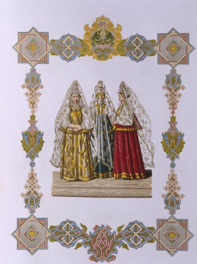 Zomerkostuums van vrouwen uit Torzhok Uit de serie Kleding van de Russische staat, 1851 door Fyodor Grigoryevich Solntsev