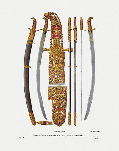 De sabel van grootvorst Vladimir II Monomakh van Kiev, 1840s door Fyodor Grigoryevich Solntsev