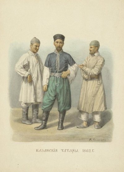 Kazan Tataren, illustratie uit de serie Kleding van de Russische Staat, 1869 door Fyodor Grigoryevich Solntsev
