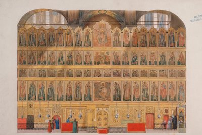 Het iconostase in de Kathedraal van de Ontslapenis in het Kremlin van Moskou door Fyodor Solntsev
