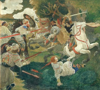 Een slag. Een scène uit de Russische geschiedenis door Fyodor Vladimirovich Shavrin