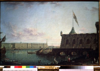 Uitzicht vanaf de Peter en Paul vesting en de paleiskade in Sint-Petersburg door Fyodor Yakovlevich Alexeev