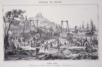 Heropbouw van kanonneerboten op het strand van Tche-Fou, uit 