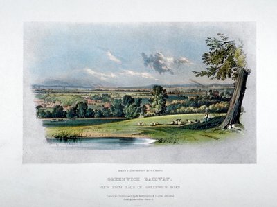 Uitzicht op de London en Greenwich Railway vanaf de achterkant van Greenwich Road, 1836 door GF Bragg