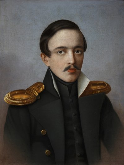 Portret van de dichter Mikhail Lermontov 1814-1841, 1887 door G.F. Krylov