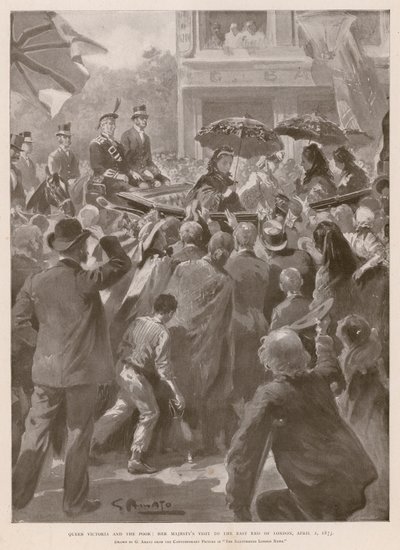 Koningin Victoria en de armen: de koningin bezoekt East End van Londen, 2 april 1873 door G.S. (after) Amato