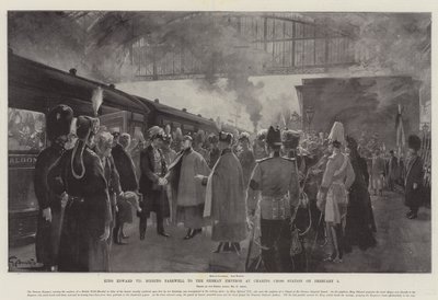 Koning Edward VII neemt afscheid van de Duitse Keizer op Charing Cross Station op 5 februari door G.S. Amato