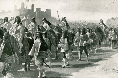 De laatste processie vanuit de Tower: Karel II en zijn gevolg op Tower Hill, 22 april 1661 door G.S. Amato