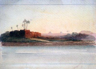 Piramides vanaf de Nijl, Caïro, Egypte, 19e eeuw door GS Cautley