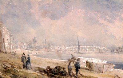 De Theems bij eb en Blackfriars Bridge, Londen, 1847 door G Chaumont