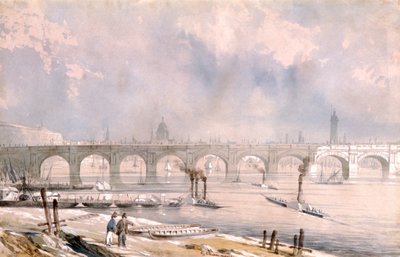 Waterloo Bridge, kijkend naar de stad, Londen, 1847 door G Chaumont