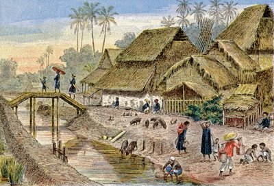 Een Annamese dorp, Frans Indochina, ca. 1900 door G. Dascher