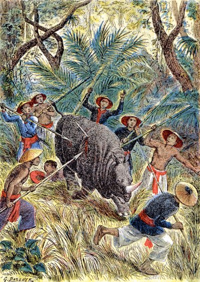 Neushoornjacht, Frans Indochina door G. Dascher