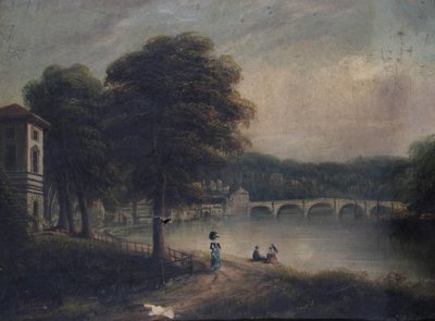 Asgill House bij Cholmondeley Walk, Richmond, Surrey, kijkend naar Richmond Bridge door G. Suter
