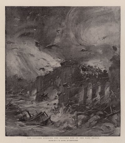 De Cycloon die het Oostelijke Einde van de Eads-brug treft door G. W. Peters