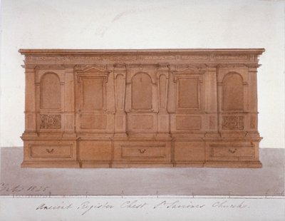 Oude registerkist uit de Southwark Cathedral, Londen, 1825 door G Yates