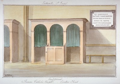 De biechtstoel in de rooms-katholieke kapel aan London Road, Southwark, Londen, 1825 door G Yates