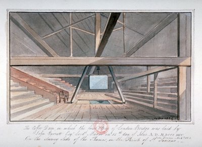 Uitzicht op de fundering van de London Bridge, 1825 door G Yates